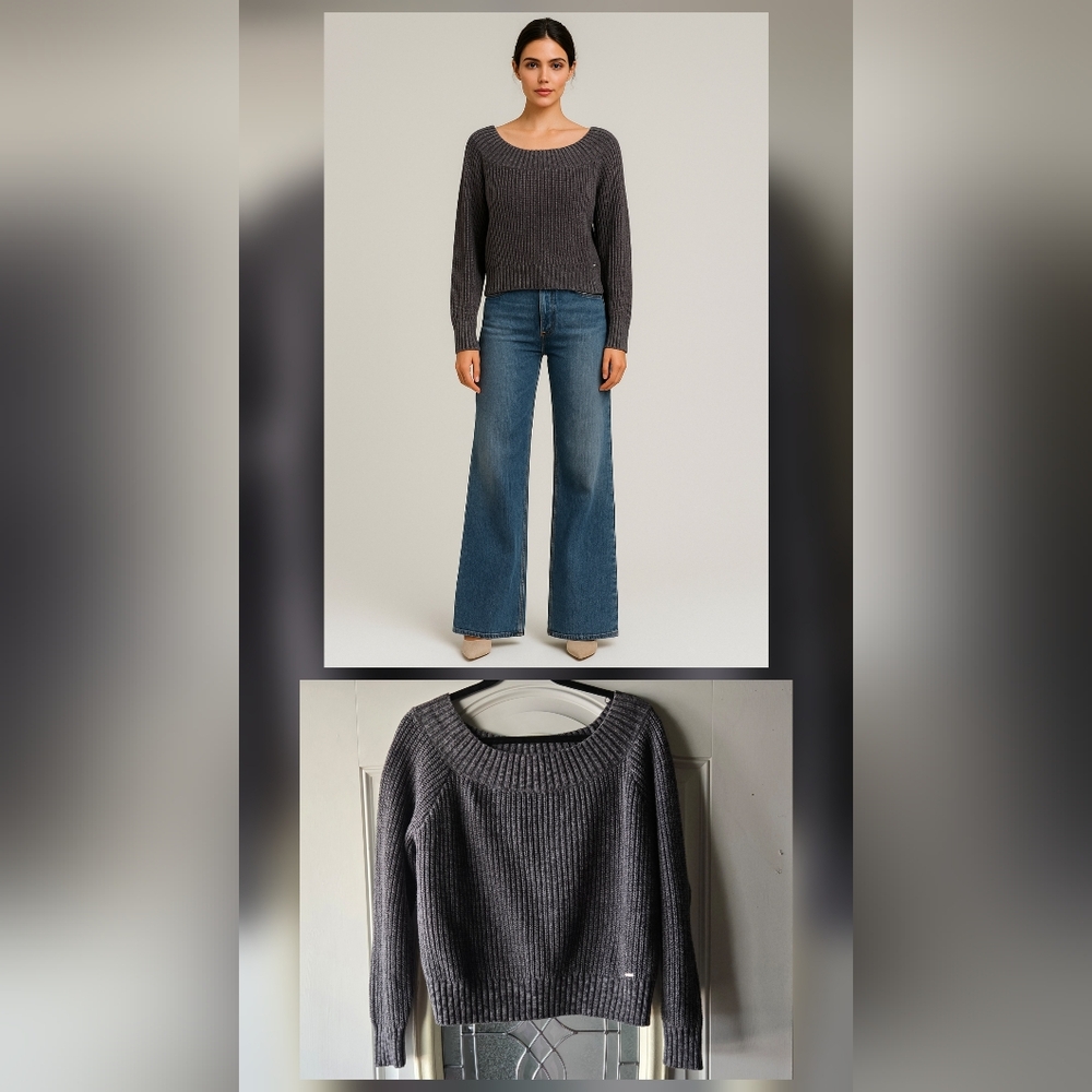 Hollister Charcoal Gray Ribbed Knit Sweater Size Large‎